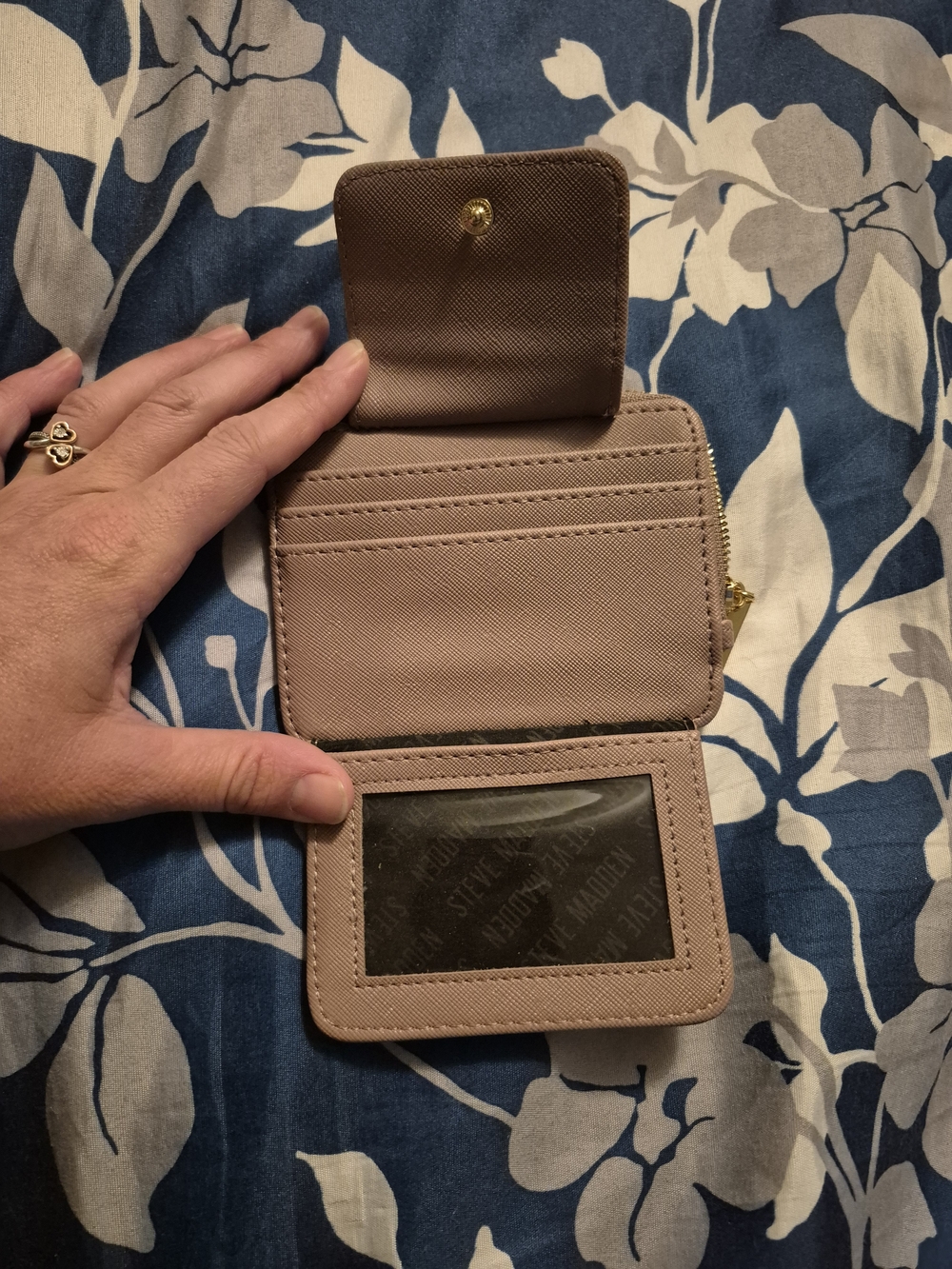 Steve Madden Taupe Compact Wallet with Gold Logo Plate - Picture 3 of 4